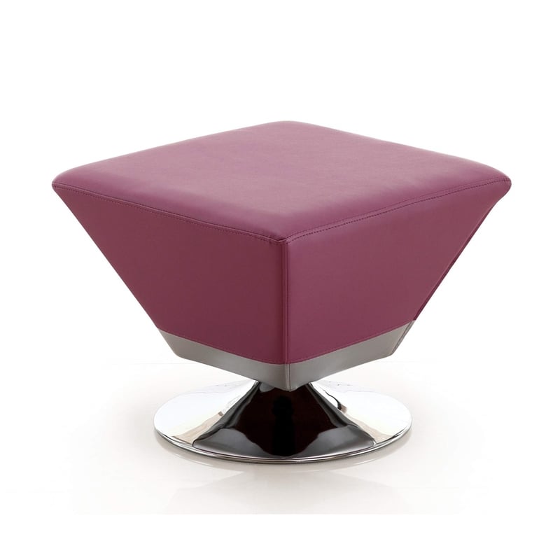 Eden Home Contemporary Faux Leather & Metal Swivel Ottoman in Purple/Chrome