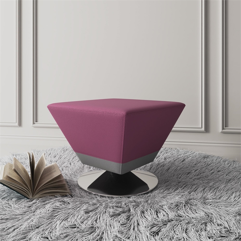 Eden Home Contemporary Faux Leather & Metal Swivel Ottoman in Purple/Chrome