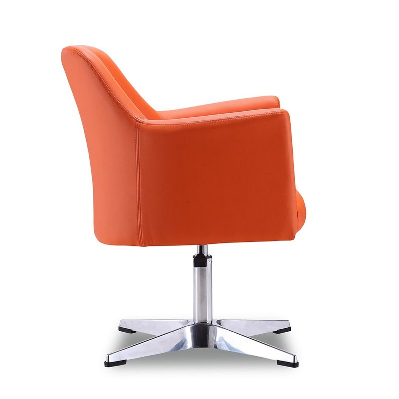 Eden Home Faux Leather & Metal Swivel Accent Chair in Orange/Chrome