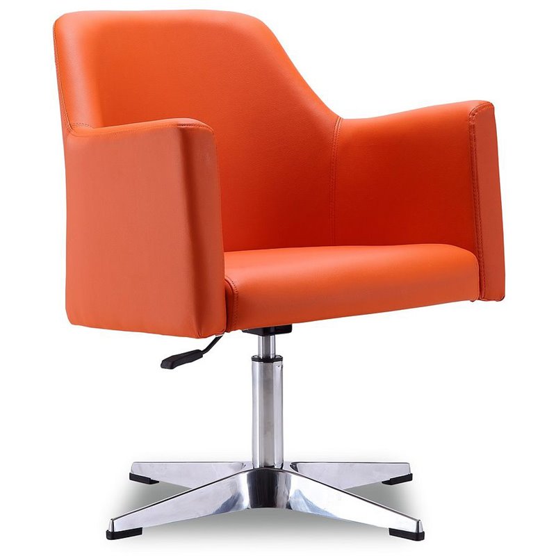 Eden Home Faux Leather & Metal Swivel Accent Chair in Orange/Chrome