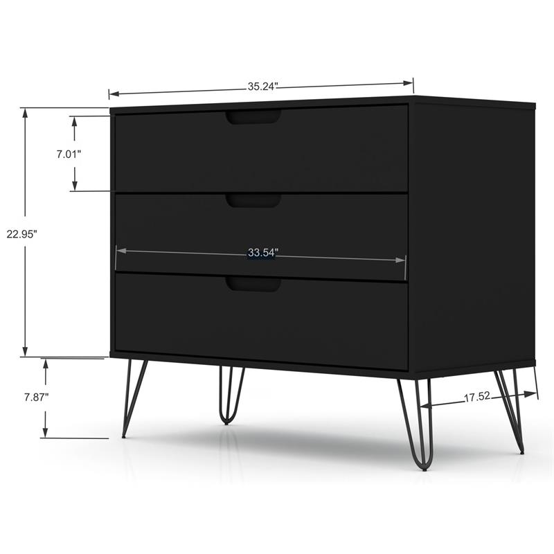 Eden Home 3-Drawer Mid-Century Wood Dresser and Nightstand in Black
