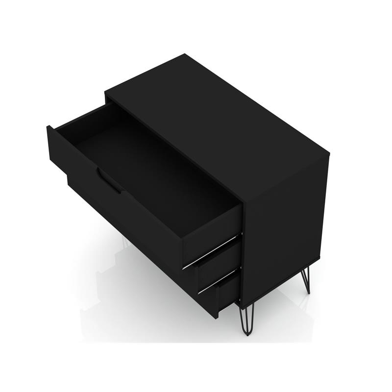 Eden Home 3-Drawer Mid-Century Wood Dresser and Nightstand in Black
