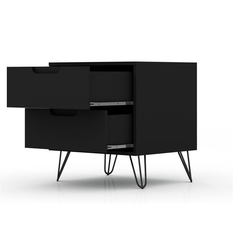 Eden Home 3-Drawer Mid-Century Wood Dresser and Nightstand in Black