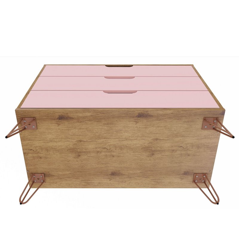 Eden Home 3-Drawer Contemporary Wood Dresser in Rose pink/Natural (Set of 2)