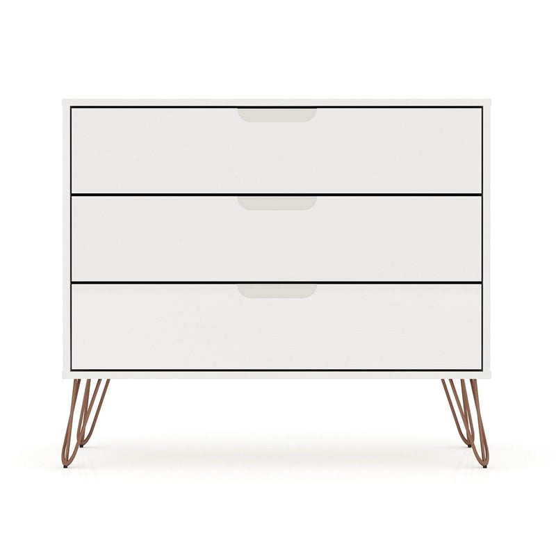 Eden Home 3-Drawer Contemporary Wood Dresser in White (Set of 2)