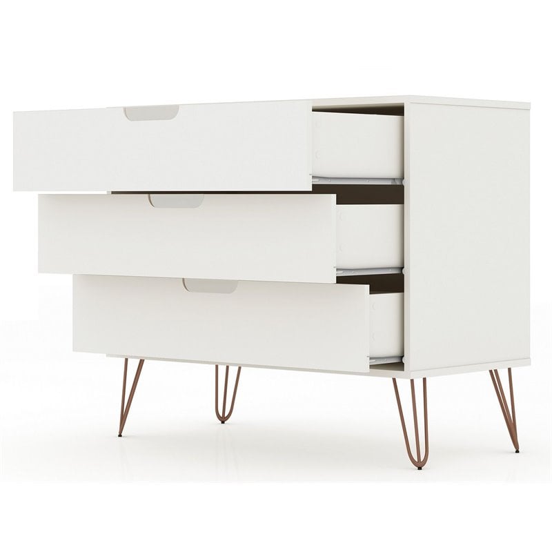 Eden Home 3-Drawer Contemporary Wood Dresser in White (Set of 2)