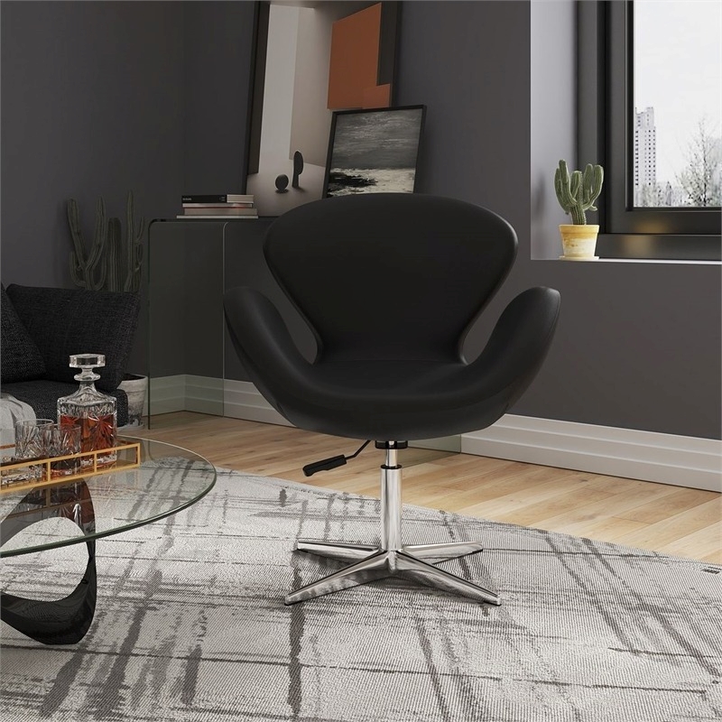 Eden Home Adjustable Height Faux Leather Accent Chair in Black