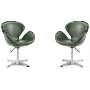 Eden Home Modern Faux Leather Accent Chair in Forest Green (Set of 2)
