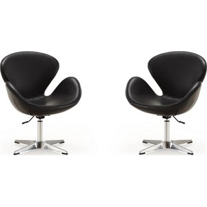 Eden Home Adjustable Height Faux Leather Accent Chair in Black (Set of 2)