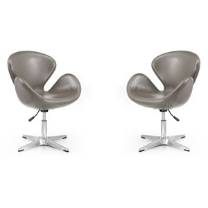 Eden Home Modern Faux Leather Accent Chair w/ 4 Spider Legs in Pebble (Set of 2)