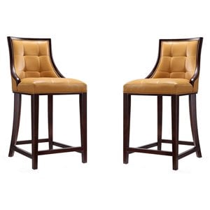 Eden Home 26&quot Faux Leather Counter Stool in Camel/Dark Walnut (Set of 2)