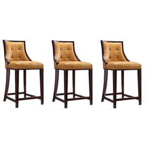 Eden Home 26&quot Faux Leather Counter Stool in Camel/Dark Walnut (Set of 3)