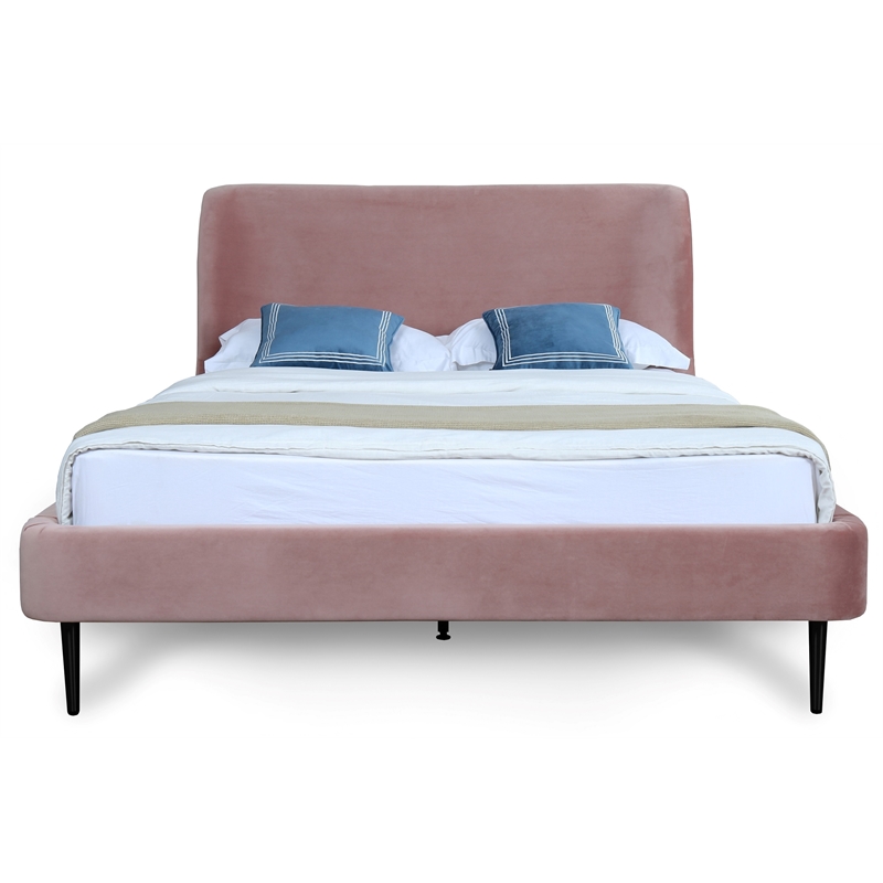Eden Home Upholstered Mid-Century Velvet Full Bed Frame in Blush Pink/Gold