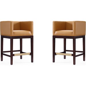 Eden Home 26&quot Contemporary Faux Leather Counter Stool in Camel (Set of 2)