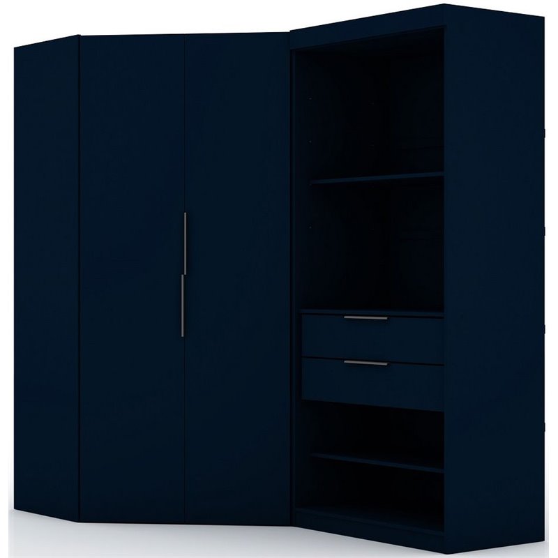 Eden Home 2-Piece Contemporary Wood Open Corner Closet Set in Midnight Blue