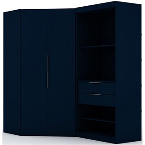 Eden Home 2-Piece Contemporary Wood Open Corner Closet Set in Midnight Blue