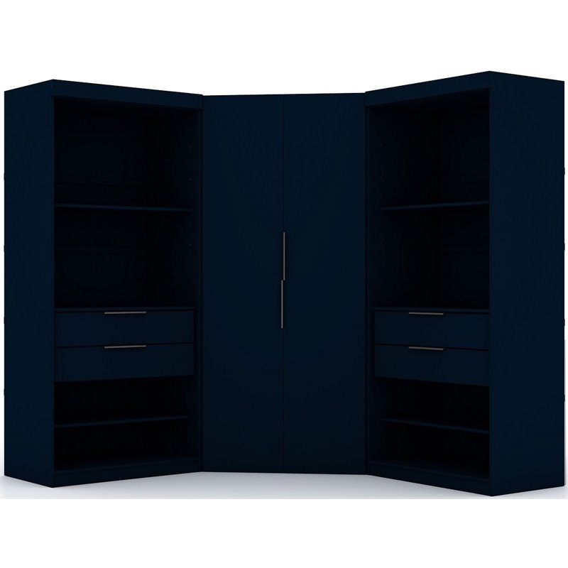 Eden Home 3-Piece Contemporary Wood Semi-Open Corner Closet Set in Blue