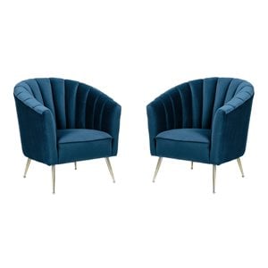 Eden Home Velvet Blue Accent Chair Rounded Shell Style 34.84&quotH Unassembled