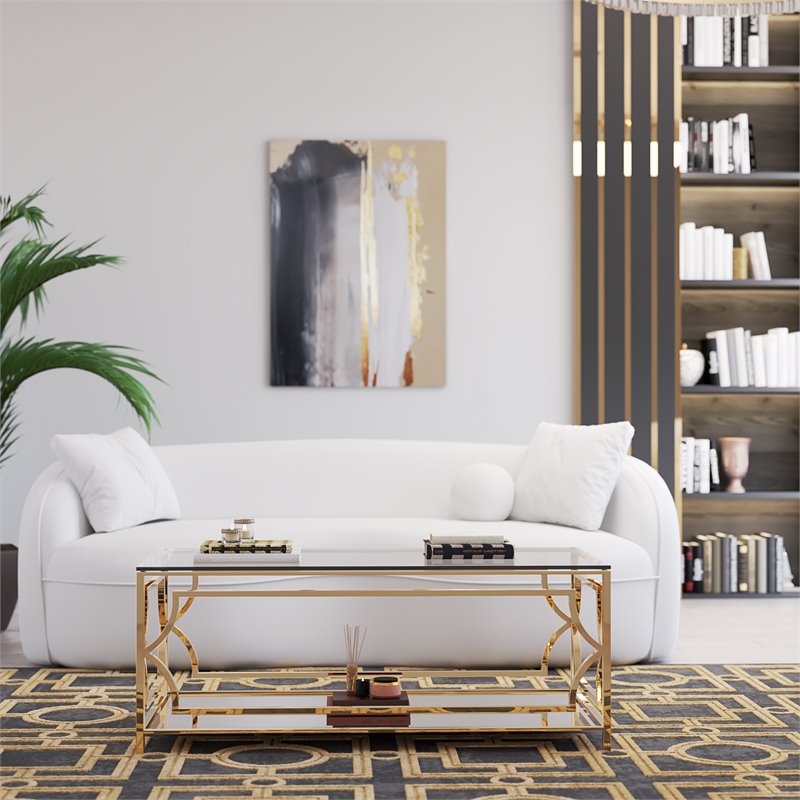 Eden Home Modern Rectangular Coffee Table in Polish Gold Finish