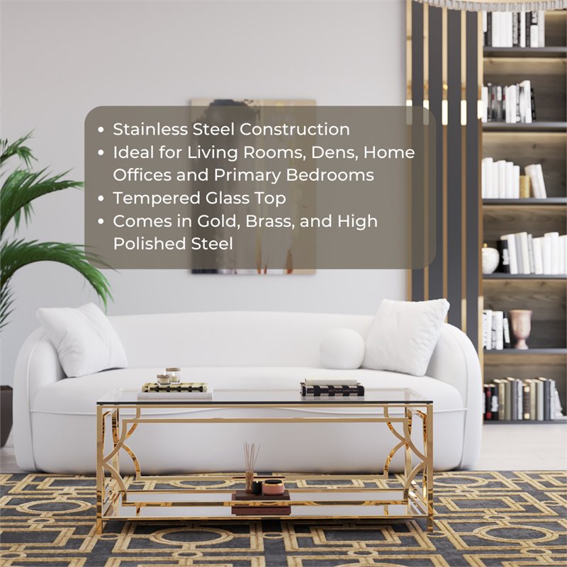 Eden Home Modern Rectangular Coffee Table in Polish Gold Finish