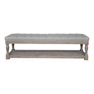 Eden Home Farmhouse Solid Wood and Fabric Bench in Frost Gray Finish