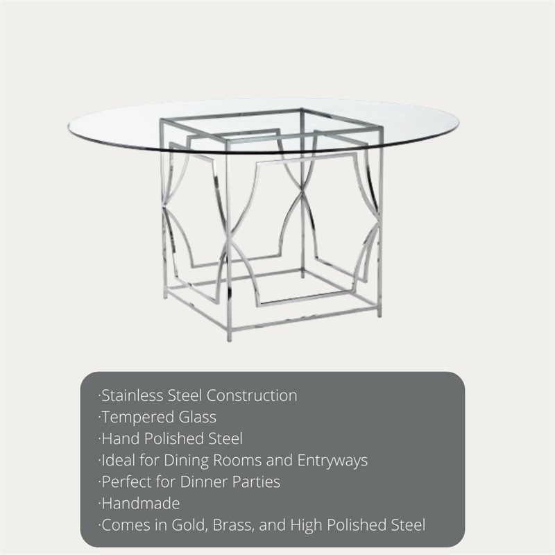 Eden Home Modern Round Metal Dining Table in High Polish Silver Finish