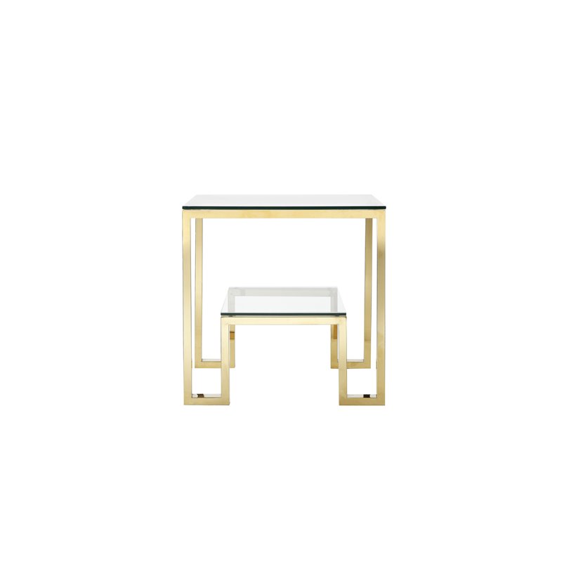 Eden Home Modern Metal and Glass Side Table in High Polish Gold Finish