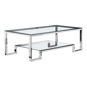 Eden Home Modern Metal-Glass Coffee Table in High Polish Silver Finish