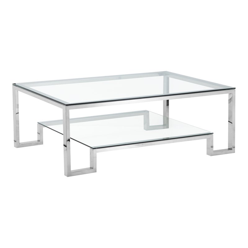 Eden Home Modern Metal-Glass Coffee Table in High Polish Silver Finish