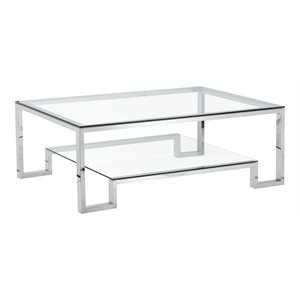 Eden Home Modern Metal-Glass Coffee Table in High Polish Silver Finish