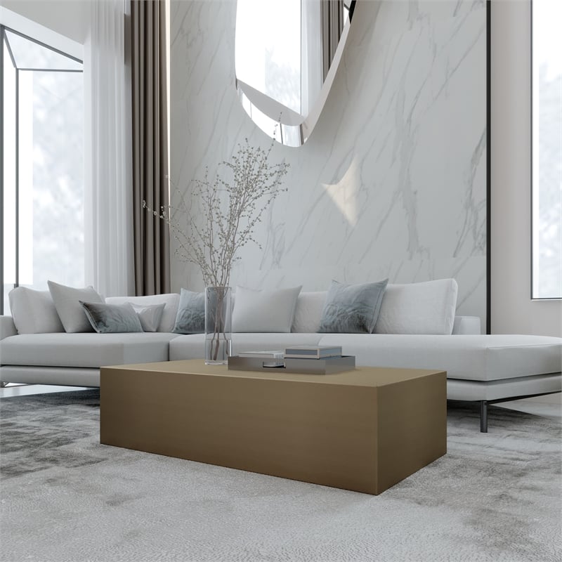 Eden Home Modern Rectangular Metal Coffee Table in Brushed Brass Finish