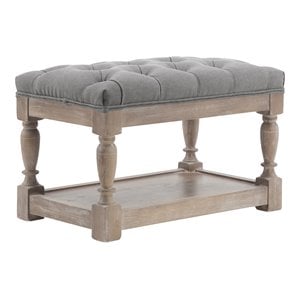 Eden Home Farmhouse 17&quot Solid Wood and Fabric Stool in Frost Gray Finish