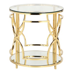 Eden Home Modern Round Metal-Glass Side Table in High Polish Gold Finish