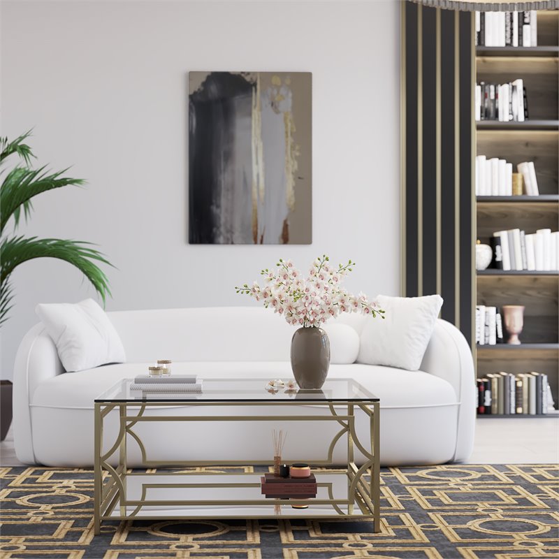 Eden Home Modern Square Metal-Glass Coffee Table in Brushed Brass Finish