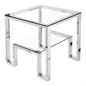 Eden Home Modern Metal and Glass Side Table in High Polish Silver Finish