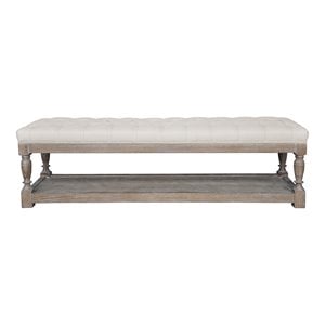 Eden Home Farmhouse 17&quot Solid Wood and Linen Fabric Bench in White Finish