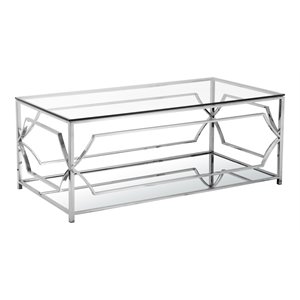 Eden Home Modern Rectangular Metal and Glass Coffee Table in Silver Finish