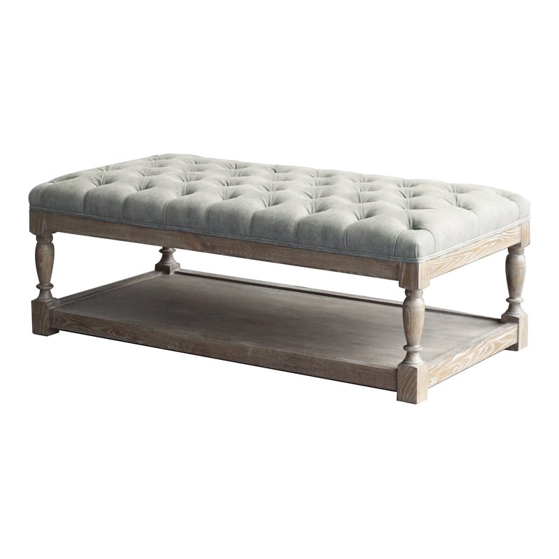 Eden Home Farmhouse Rectangular Fabric and Wood Coffee Table in White Finish