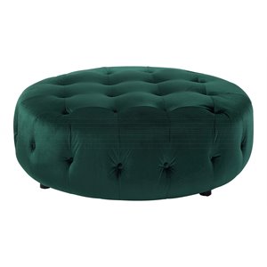Eden Home 17&quot Round Traditional Velvet Ottoman in Green Finish