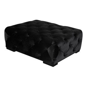 Eden Home Traditional 17&quot Rectangular Velvet Ottoman in Black Finish
