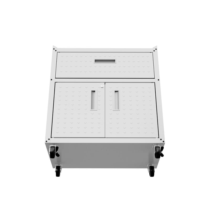 Eden Home Contemporary Wood/Metal Mobile Garage Cabinet in White