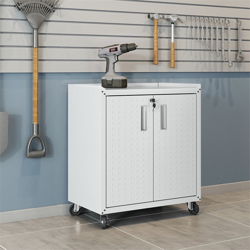 Eden Home Modern Metal Mobile Garage Cabinet with Shelves in White