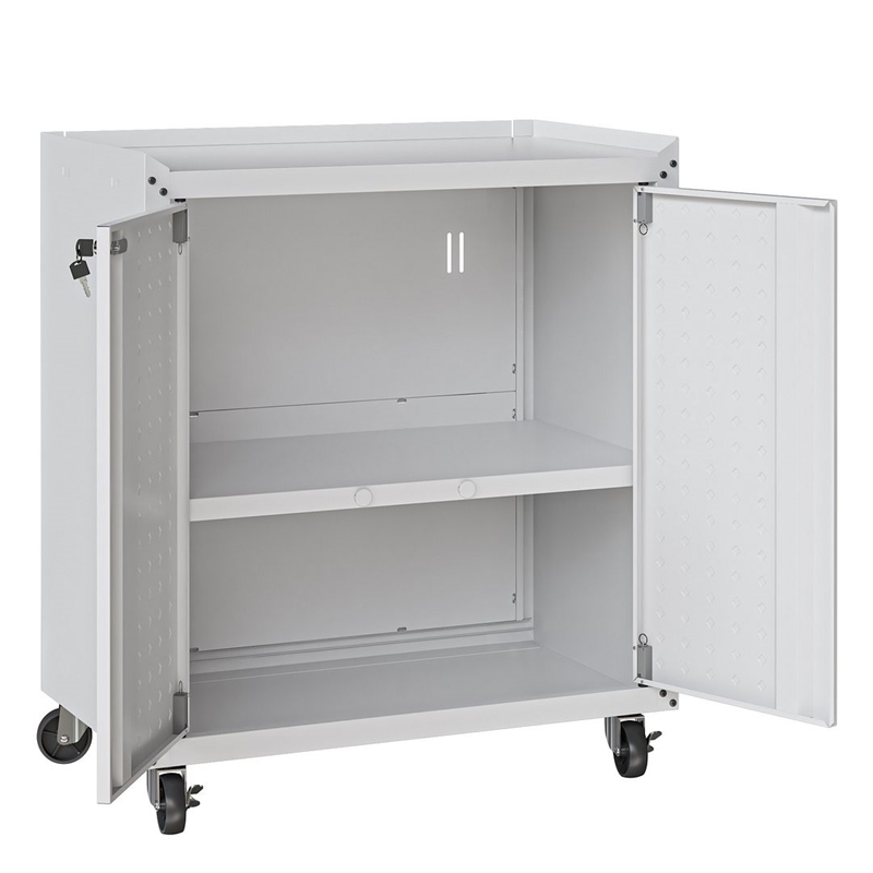 Eden Home Modern Metal Mobile Garage Cabinet with Shelves in White