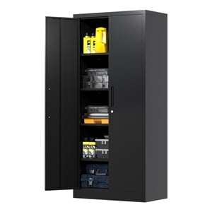 GangMei Metal Storage Cabinet with Locking Doors and Adjustable Shelves in Black