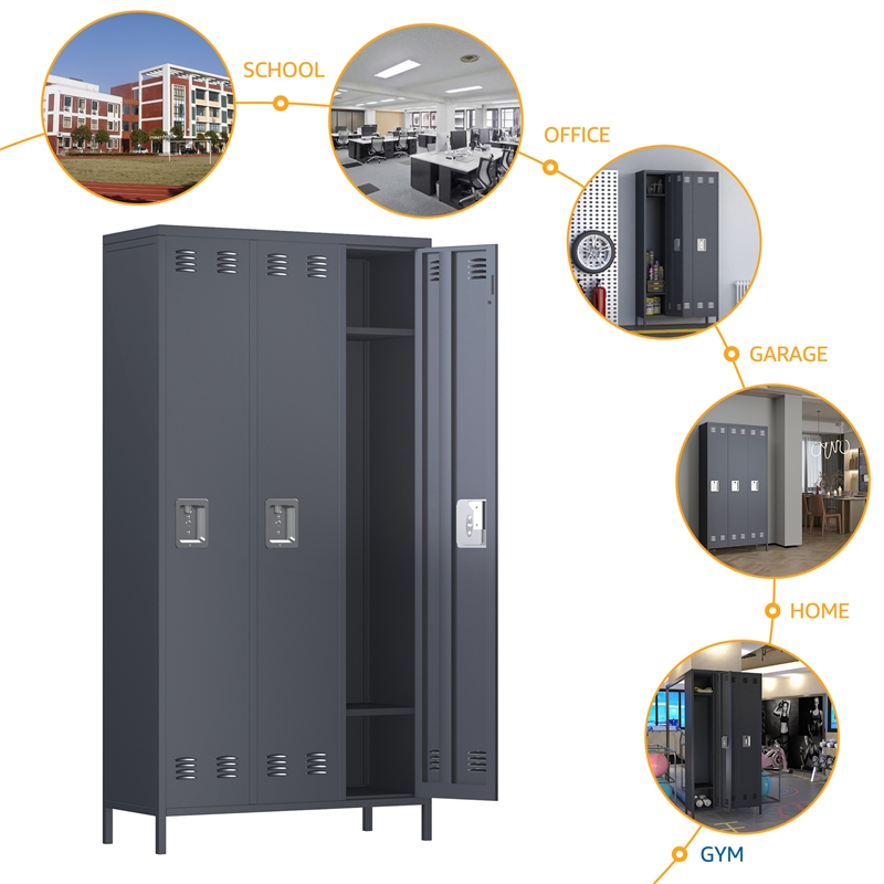 Gangmei Metal Locker with 3 Door for School and Employee Dark Gray