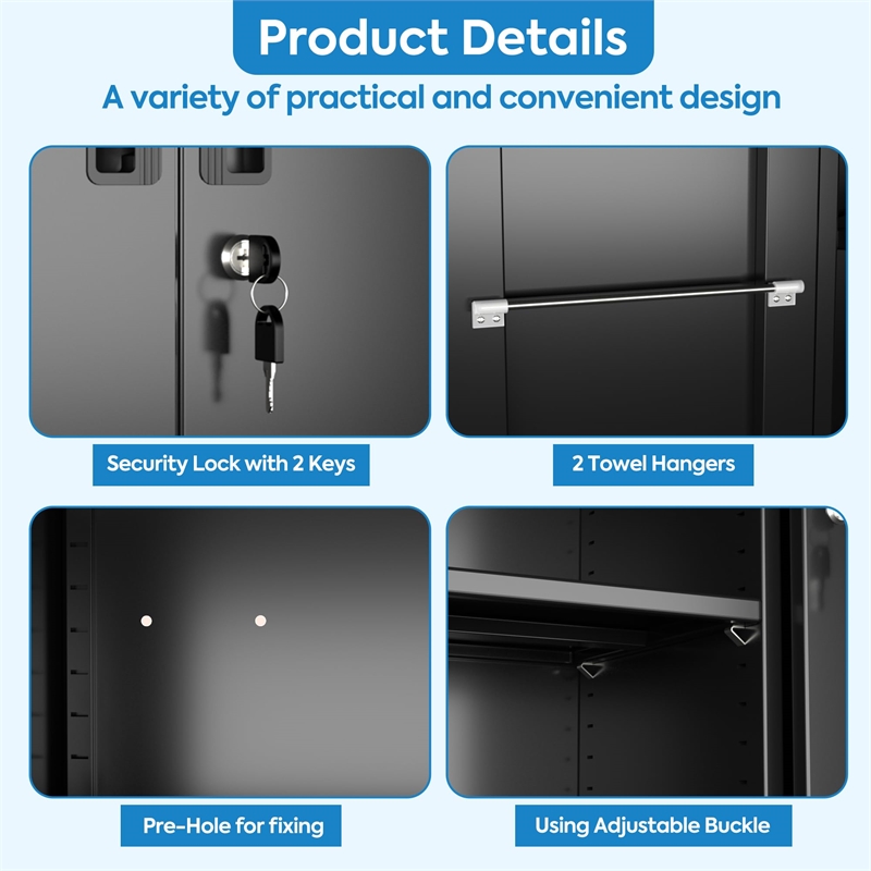 GangMei Broom Closet Storage Cabinet in Black