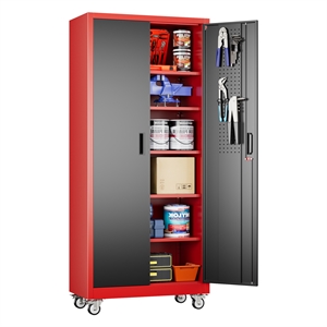 GangMei 72&quot Metal Storage Cabinet with Wheels and Pegboard 2026 New