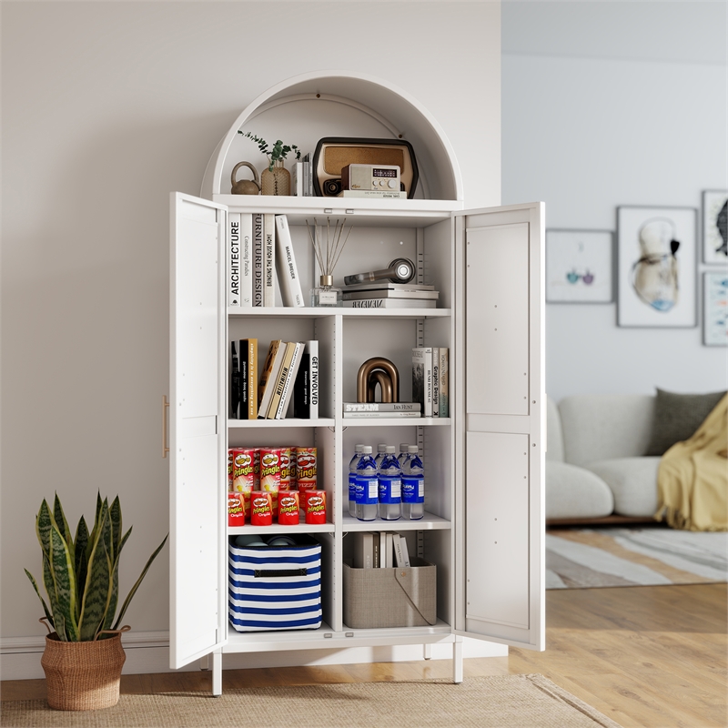 Farmhouse Pantry Cabinet with 2 Doors for Home Kitchen White
