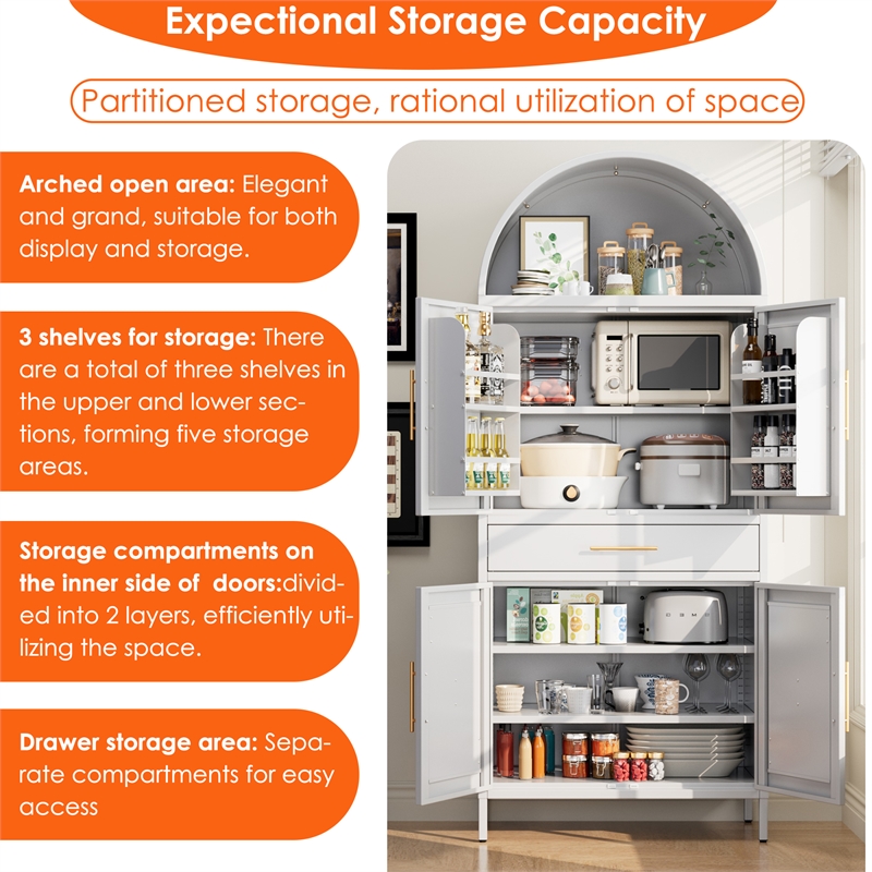 Pantry Cabinet with Adjustable Shelves and Drawer with 2 Doors for Kitchen