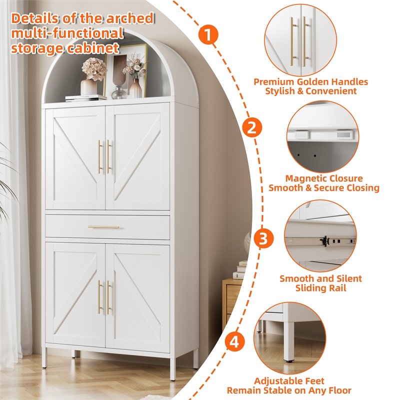 Pantry Cabinet with Adjustable Shelves and Drawer with 2 Doors for Kitchen
